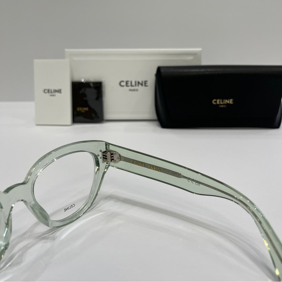 CELINE Bold 3 Dots CL50132i 093 Transparent Mint Green Cateye Eyeglasses - Picture 4 of 6